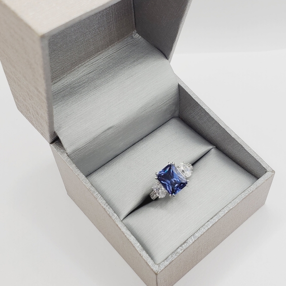 Tanzanite Ring Oval Diamond Ring Simulants Platinum 925 Sterling Silver ring lot - Picture 8 of 9